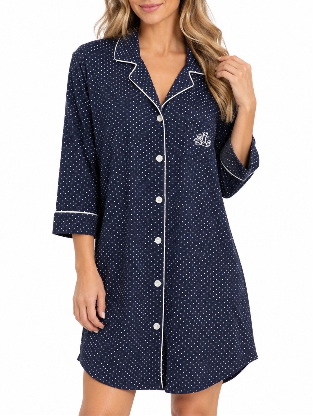 Lauren Ralph Lauren Navy Polka Dot Sleep Shirt Nightgown XL